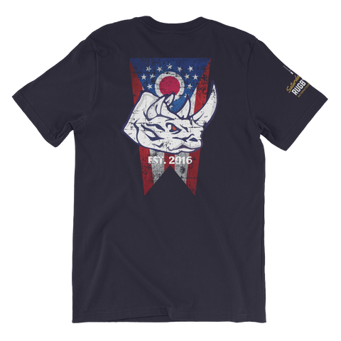 Rhino with Ohio Flag Short-Sleeve Unisex T-Shirt - Saturday's A Rugby Day